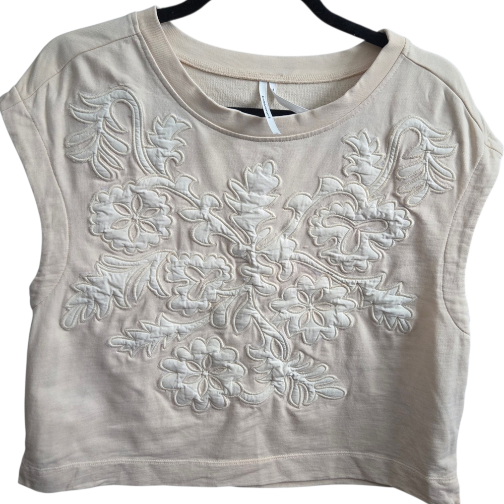 Anthropologie Blush Floral Appliqué Embroidered Top XS NWOT